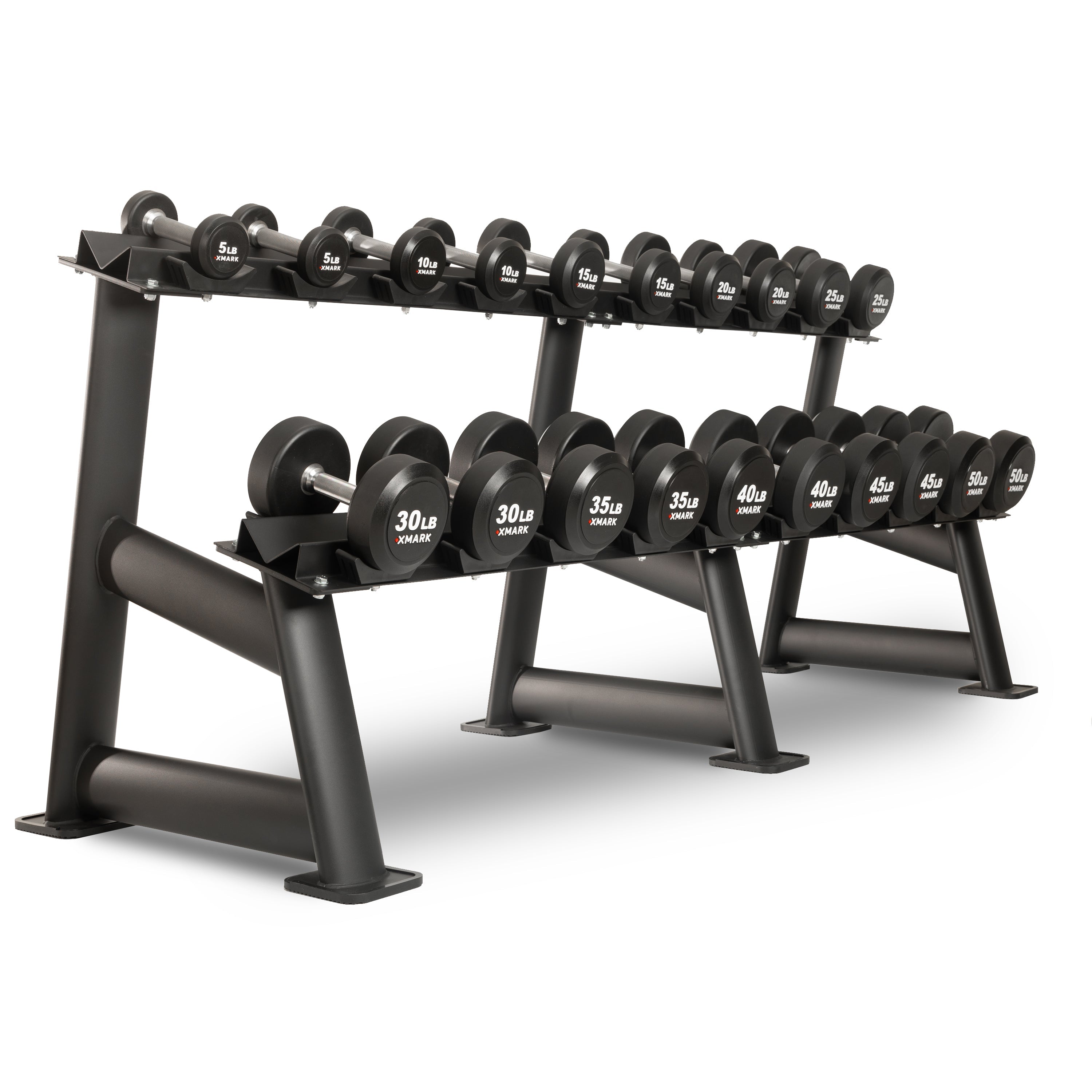 XMARK Round Commercial Urethane Dumbbells (5-50 lb and 5-75 lb Sets)