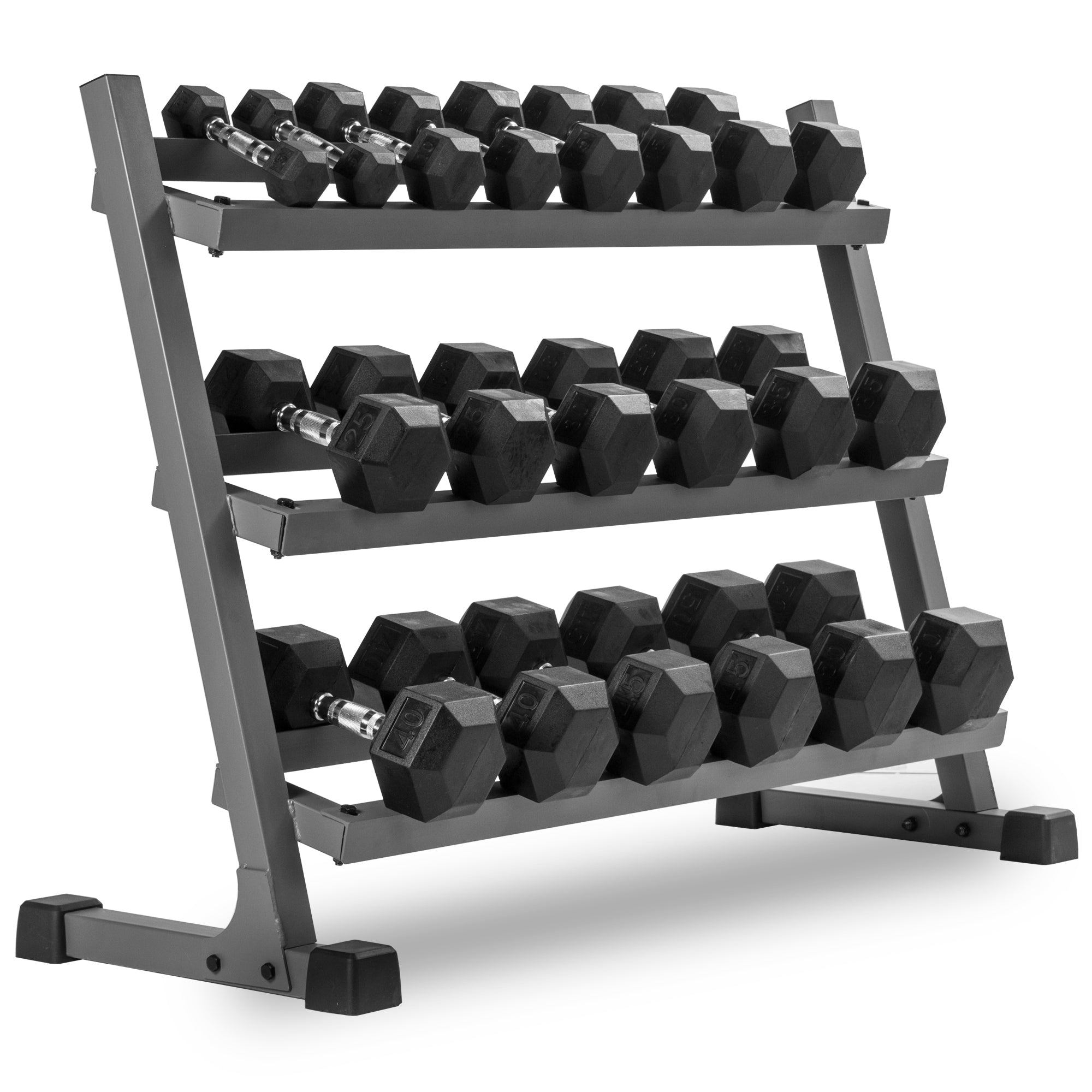XMARK 10-Pairs, 5 to 50 lbs. Hex Dumbbells Includes 3-Tier Storage Rack