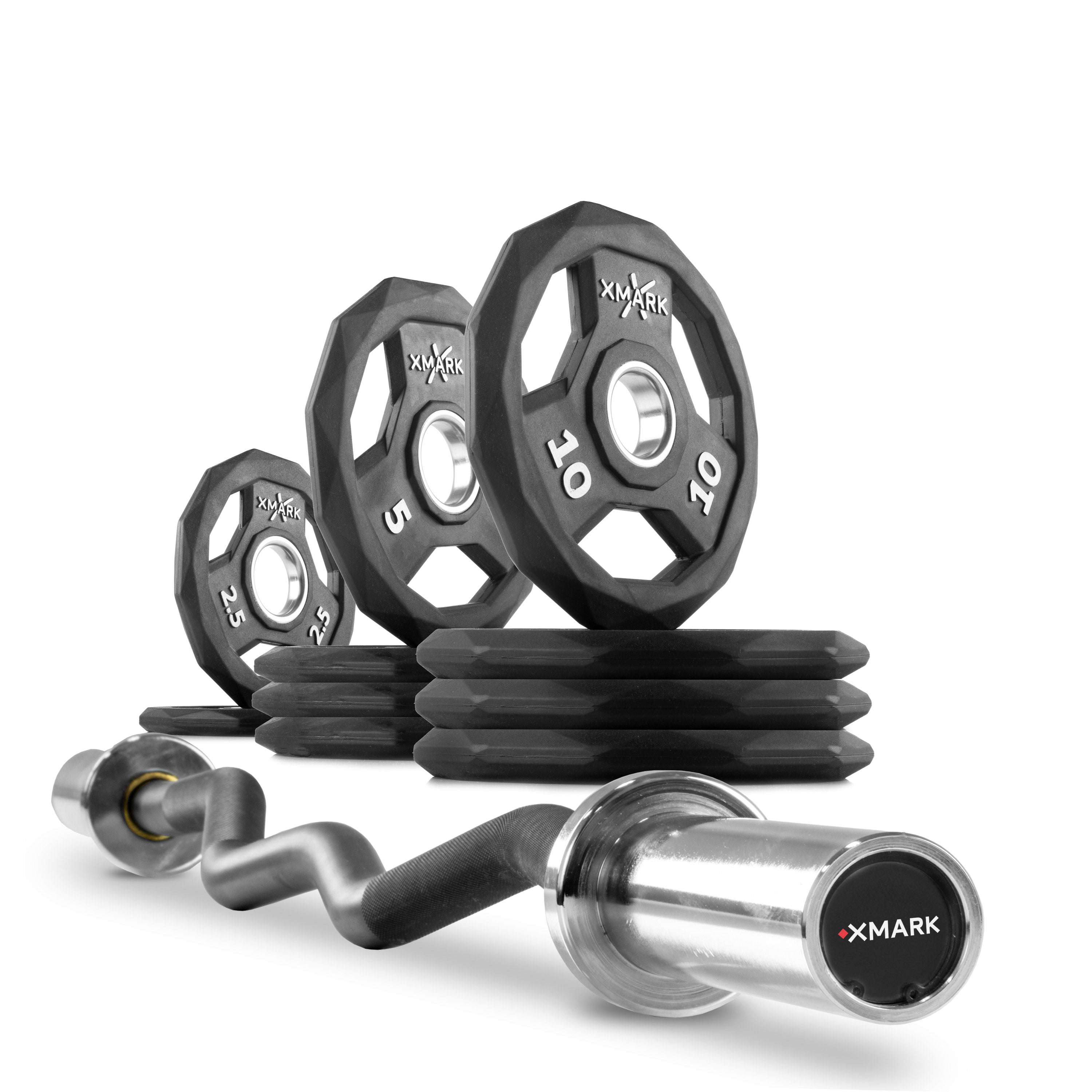 XMARK Black Diamond® Olympic Weight Plates and Curl Barbell Sets