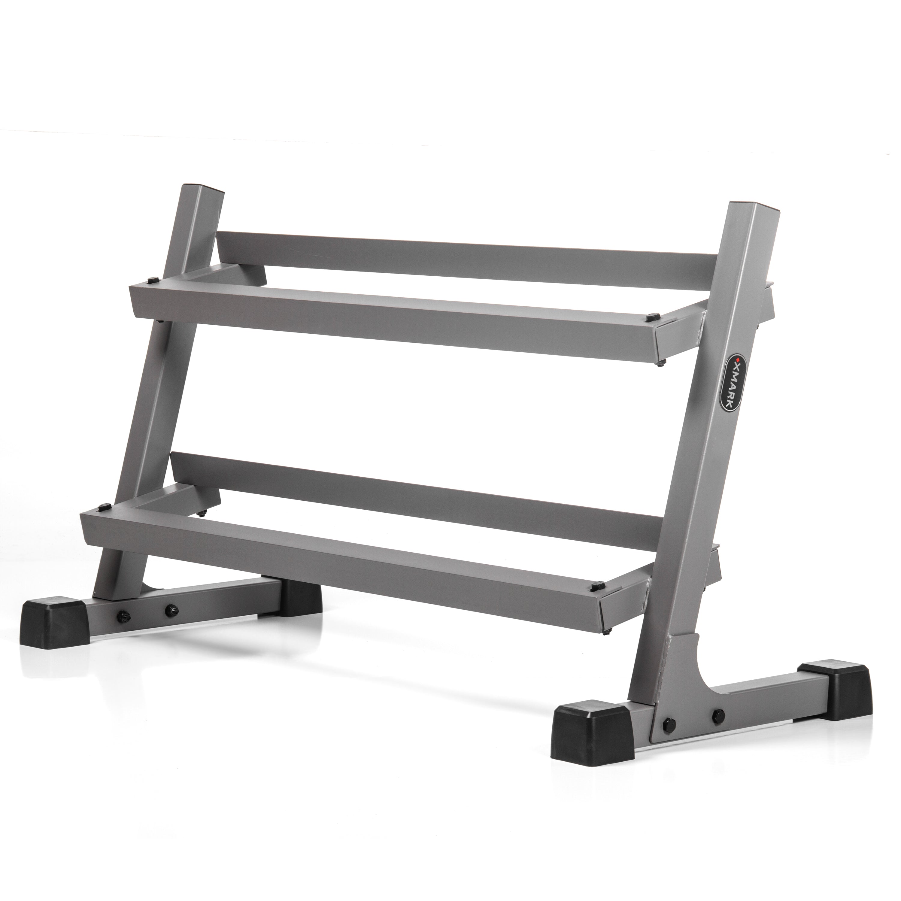 XMARK 10 to 50 lbs. Rubber Hex Dumbbell Pairs Includes 2-Tier Storage Rack