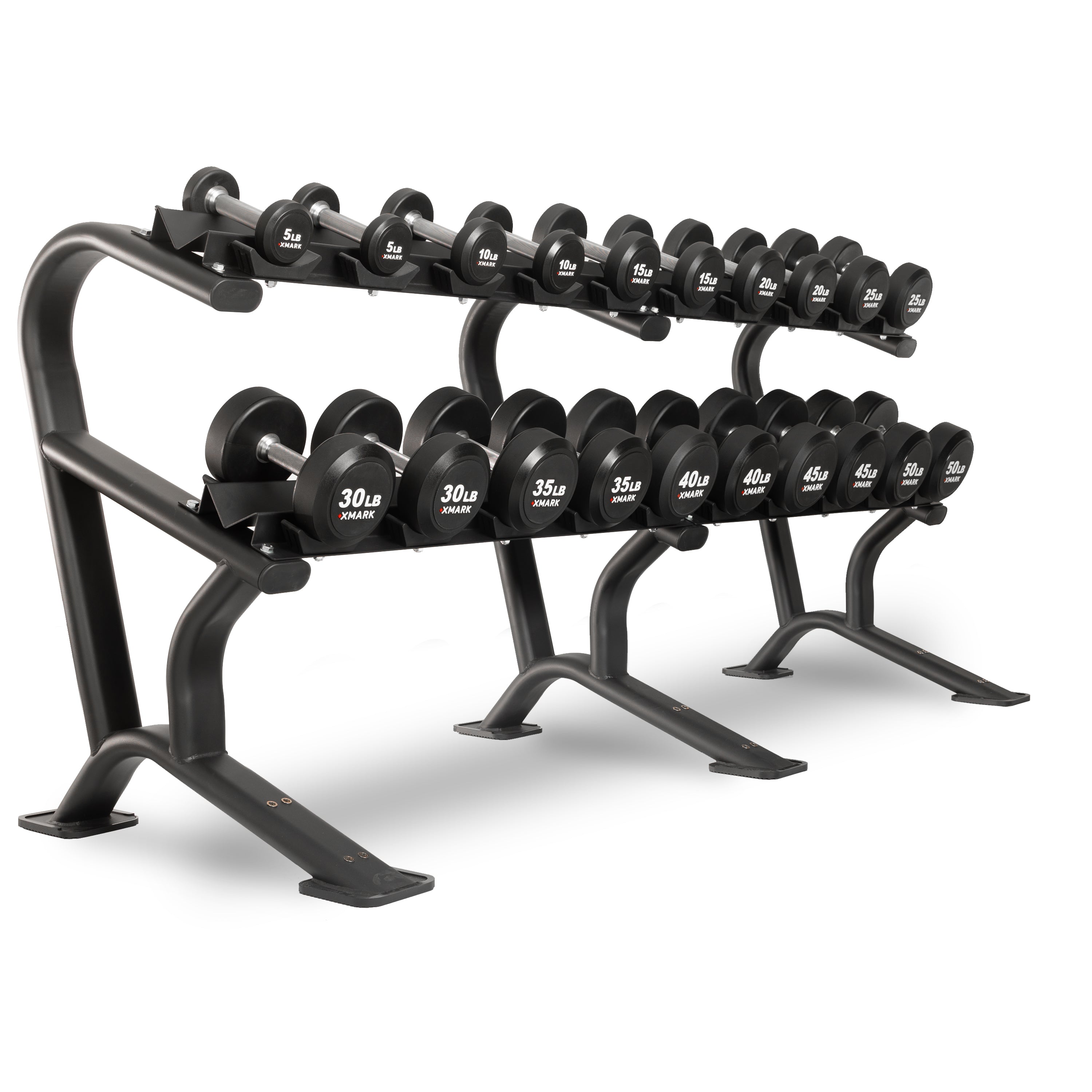 XMARK Round Commercial Urethane Dumbbells (5-50 lb and 5-75 lb Sets)