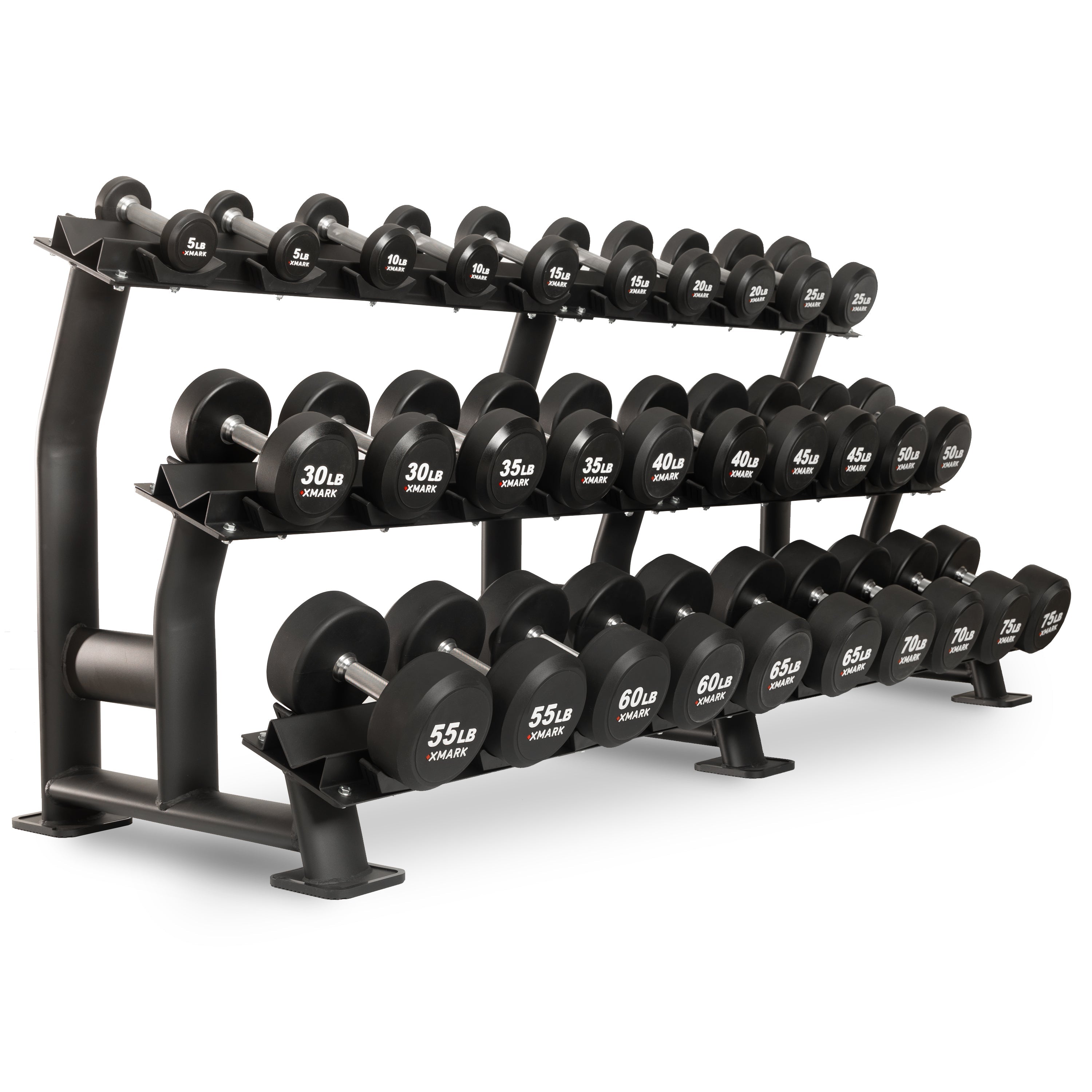 XMARK Round Commercial Urethane Dumbbells (5-50 lb and 5-75 lb Sets)