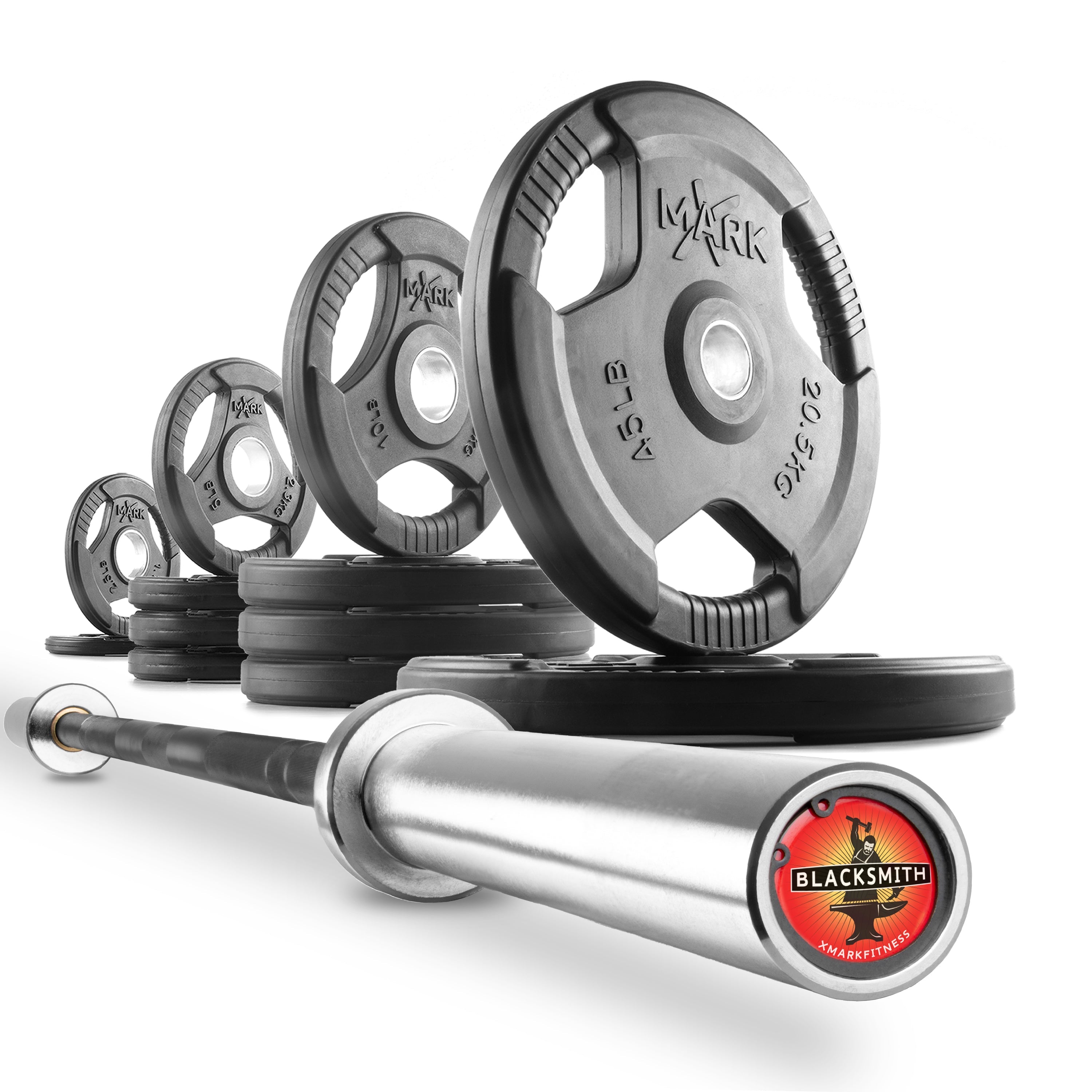 XMARK Tri-Grip Olympic Weight Plates and Olympic Barbell Sets