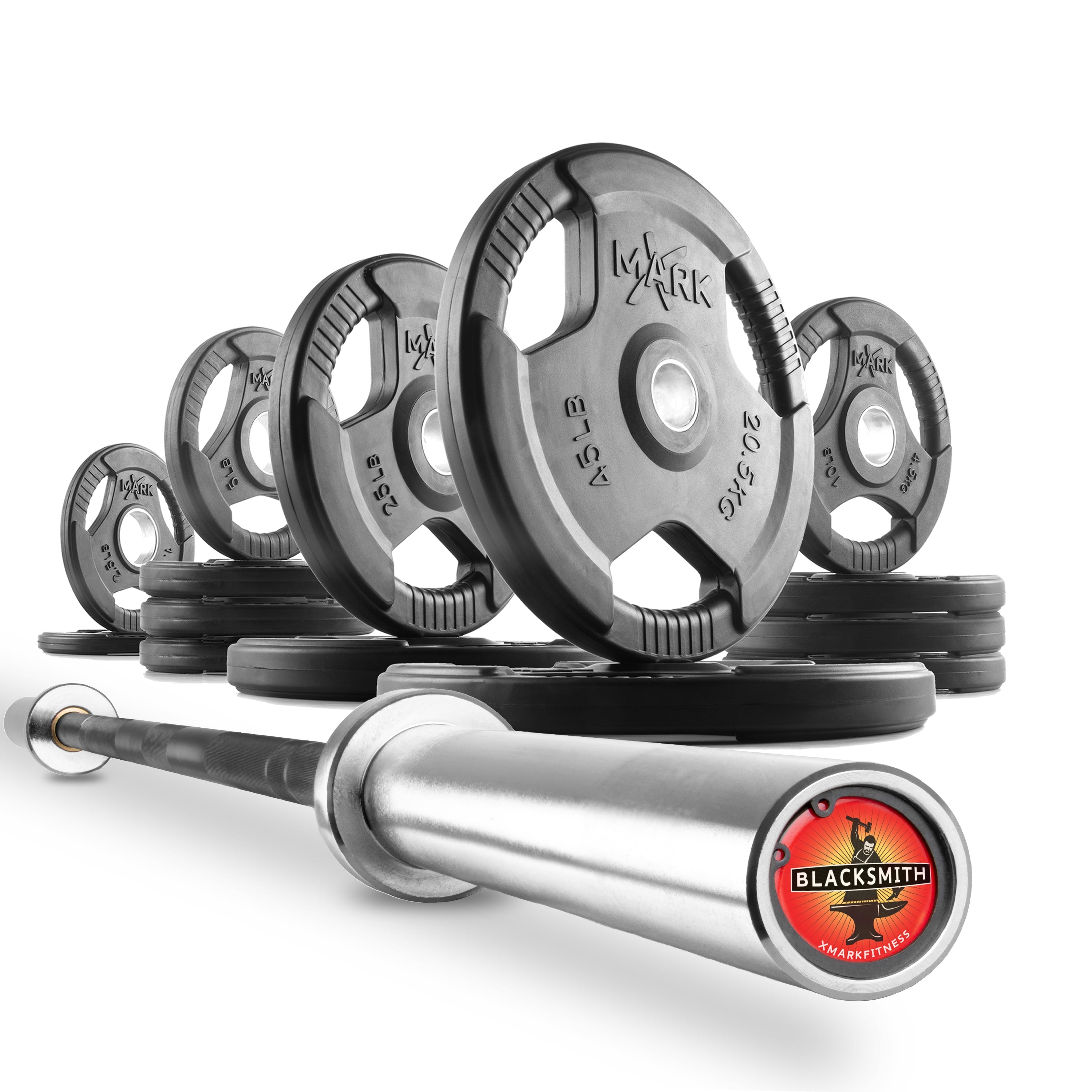 XMARK Tri-Grip Olympic Weight Plates and Olympic Barbell Sets