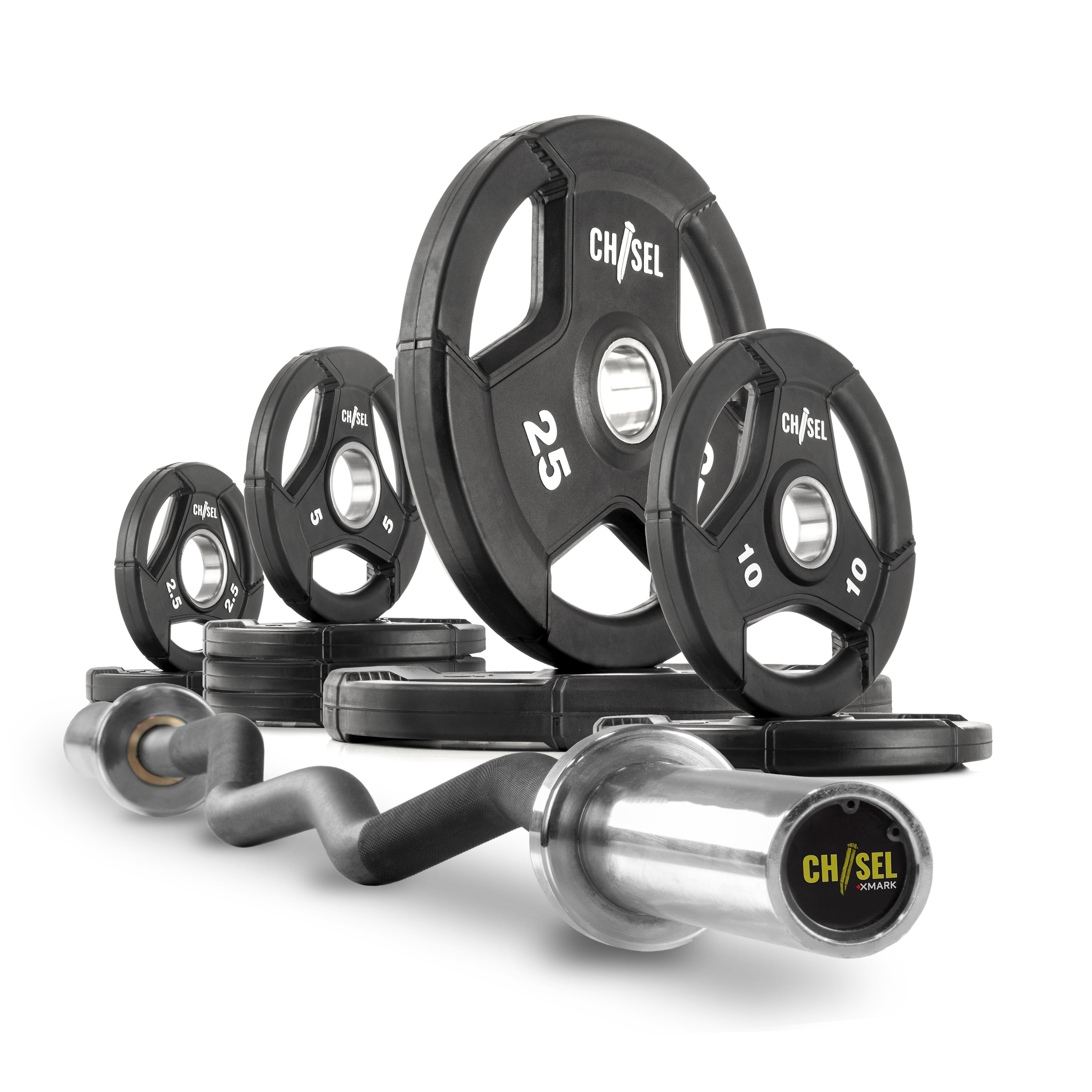 XMARK Chisel Olympic Weight Plates and Curl Barbell Sets